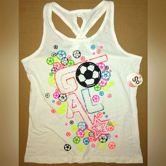 NWT Tween Girls 'So' Criss Cross Keyhole ⚽ Soccor Theme Graphic Tank Top - Picture 2 of 12